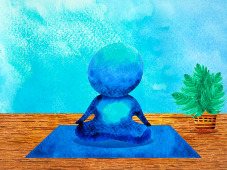 human meditate mind mental health conscious yoga chakra spiritual holistic healing breath peace abstract energy meditation connect the universe energy watercolor painting illustration design artの写真素材