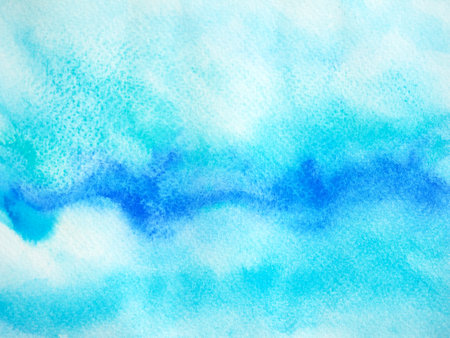 abstract blue white color background sky water sea ocean wave cloud nature watercolor painting art texture illustration design pattern on paperの写真素材