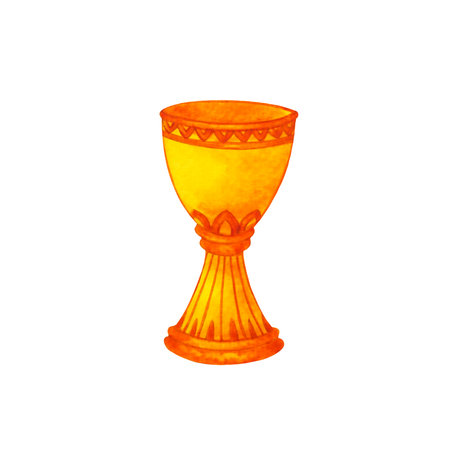 gold golden cup antique goblet drink old art design illustration watercolor painting white isolatedの写真素材