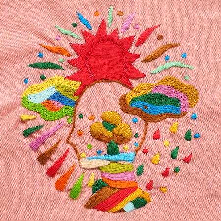 human head meditate mind mental health yoga spiritual healing abstract energy meditation connect the universe illustration design embroidery art craft handmade leisure hobby floral flower patternの写真素材