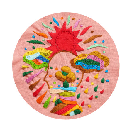 human head meditate mind mental health yoga spiritual healing abstract energy meditation connect the universe illustration design embroidery art craft handmade leisure hobby floral flower patternの写真素材