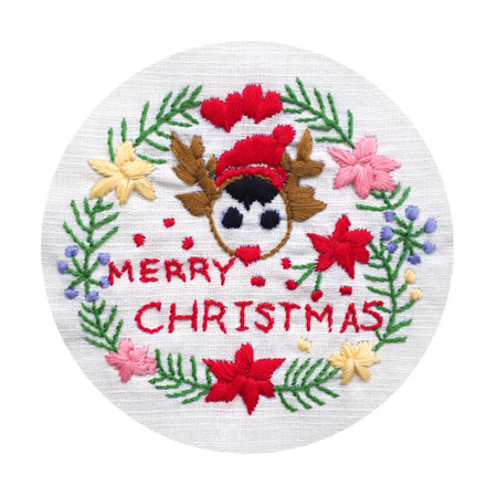 reindeer animal deer merry christmas happy new year santa claus embroidery handmade leisure hobby sewing illustration design art pattern frame flower floralの写真素材