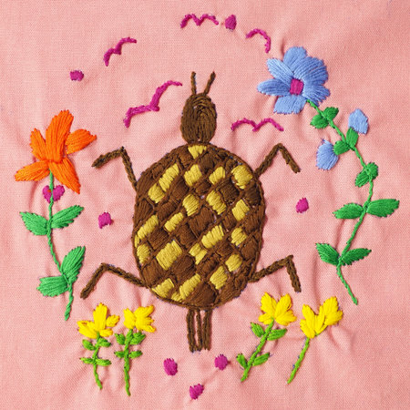 nature animal beetle, turtle, tortoise flower mind spiritual craft healing mental embroidery mandala handmade leisure hobby sewing illustration design art pattern frame floral templateの写真素材