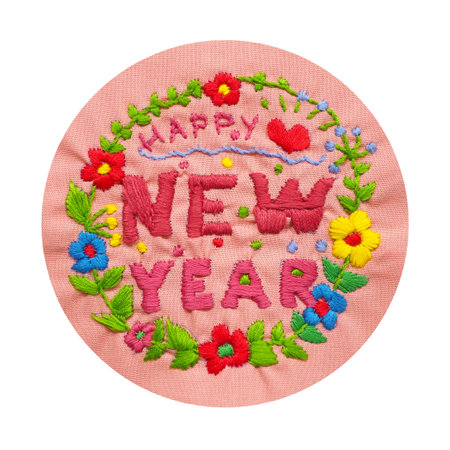 happy new year craft embroidery handmade leisure hobby sewing illustration design art pattern frame flower floral templateの写真素材