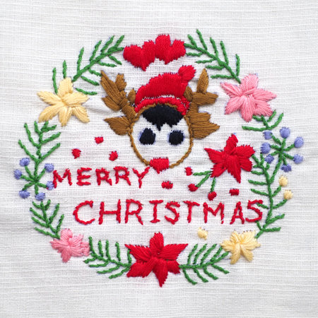 reindeer animal deer merry christmas happy new year santa claus embroidery handmade leisure hobby sewing illustration design art pattern frame flower floralの写真素材