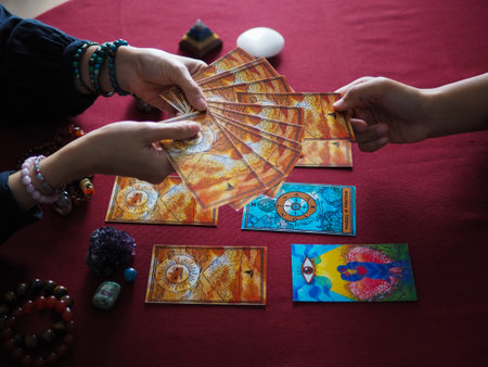 tarot card magic reading fortune esoteric teller witchcraft astrology divination gypsy card forecaster abstract symbol watercolor painting illustration art design selective focusの写真素材