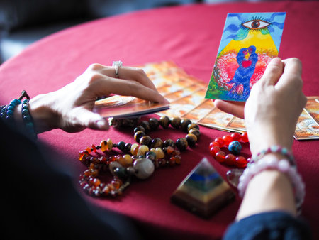 The lover heart love tarot card magic reading fortune esoteric teller witchcraft astrology divination gypsy card forecaster abstract symbol watercolor painting illustration art design selective focusの写真素材