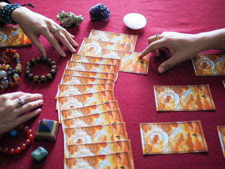 tarot card magic reading fortune esoteric teller witchcraft astrology divination gypsy card forecaster abstract symbol watercolor painting illustration art design selective focusの写真素材