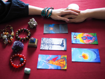 tarot card magic reading fortune lover tower death esoteric teller witchcraft astrology divination gypsy card forecaster abstract symbol watercolor painting illustration art design selective focusの写真素材