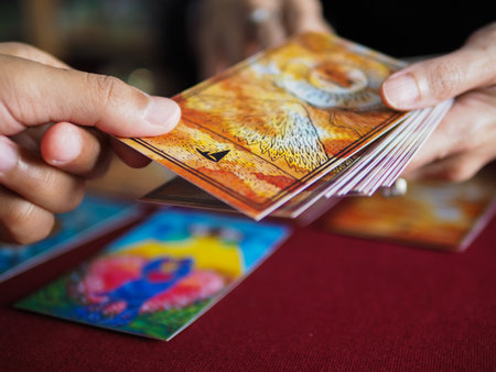 tarot card magic reading fortune esoteric teller witchcraft astrology divination gypsy card forecaster abstract symbol watercolor painting illustration art design selective focusの写真素材