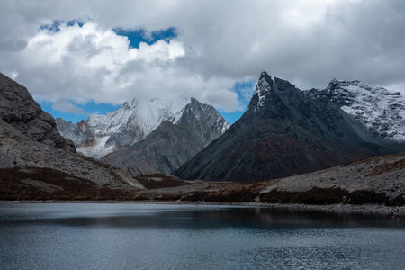 Colorful in autumn forest and snow mountain at Yading nature reserve, The last Shangri la, Daocheng-Yading, Sichuan, China.の写真素材
