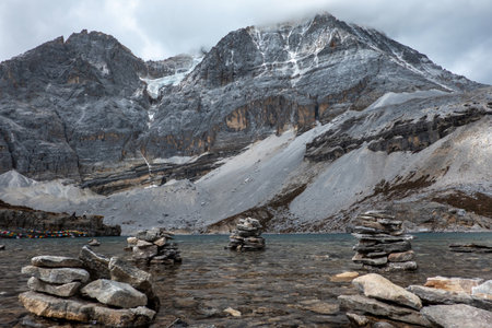 Colorful in autumn forest and snow mountain at Yading nature reserve, The last Shangri la, Daocheng-Yading, Sichuan, China.の写真素材