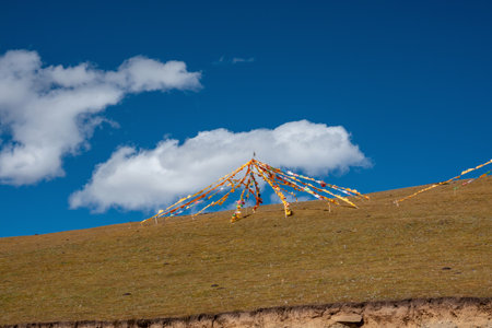 Buddhist Tibetan prayer flag colorful flag. Different in five color different meaning.の写真素材