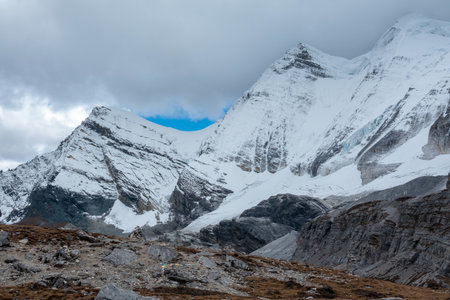 Colorful in autumn forest and snow mountain at Yading nature reserve, The last Shangri la, Daocheng-Yading, Sichuan, China.の写真素材