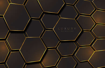 Modern black and gold background textured with abstract hexagon patternのイラスト素材