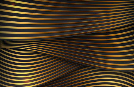 Dynamic wavy gold lines background. Black and gold luxury elegant background.