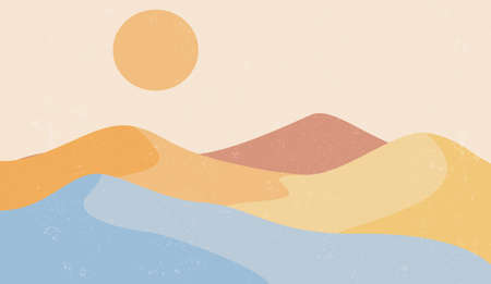 Creative minimalist hand painted abstract arts background. Nature mountain landscape painting with Japanese wave pattern vector.のイラスト素材