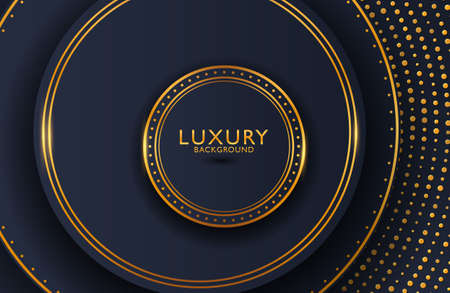Luxury elegant background with gold circle element and dots particle on dark surface. Business presentation layoutのイラスト素材