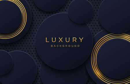 Luxury elegant background with shiny gold lines pattern isolated on black. Abstract realistic papercut background. Elegant Cover templateのイラスト素材