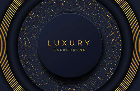 Luxury elegant background with shiny gold dotted pattern isolated on black. Abstract realistic papercut background. Elegant Cover templateのイラスト素材