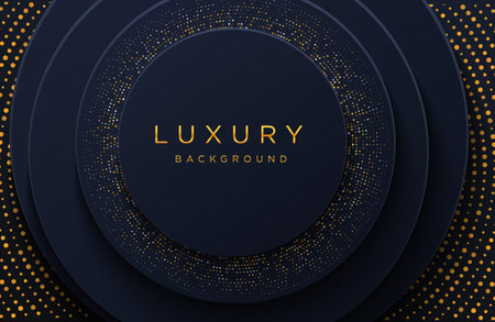 Luxury elegant background with shiny gold dotted pattern isolated on black. Abstract realistic papercut background. Elegant Cover templateのイラスト素材