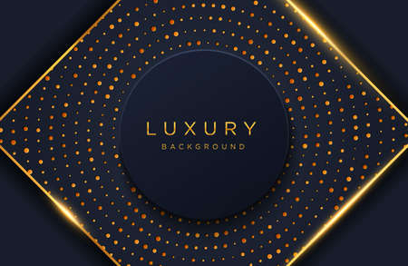 Luxury elegant background with shiny gold dotted pattern isolated on black. Abstract realistic papercut background. Elegant Cover templateのイラスト素材