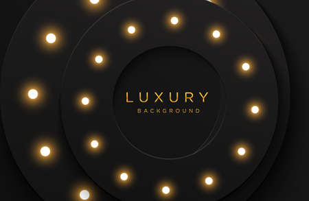 Luxury elegant 3d shape background with shiny light bulb composition isolated on black. Abstract realistic papercut background. Elegant templateのイラスト素材