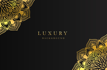 Luxury background with shimmering gold islamic arabesque ornament on dark surfaceのイラスト素材