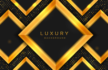 Luxury elegant background with gold shape and line composition on dots halftone pattern. Elegant black and gold cover templateのイラスト素材