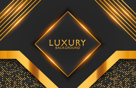 Luxury elegant background with black gold geometric shape and shimmering glitter pattern. Business presentation layoutのイラスト素材