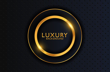 Luxury elegant background with shiny gold circle element on dark black metal surface. Business presentation layoutのイラスト素材