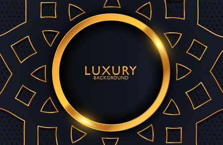 Abstract black geometric luxury background with gold element. Vector template for invitation, cover, background. Elegant decorationのイラスト素材
