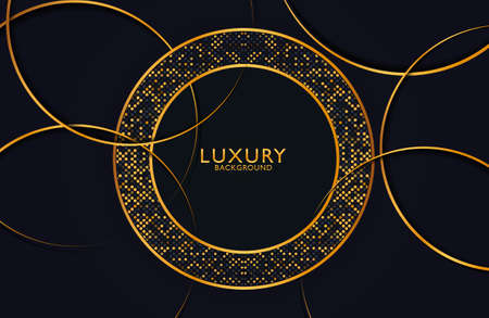 Luxury and Elegant circle shape design with golden line. Luxury gold geometric shape composition on dark background. Graphic design element for invitation, cover, background.のイラスト素材