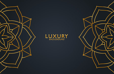 Abstract black luxury background with gold mandala element. Vector template for invitation, cover, background. Elegant decorationのイラスト素材