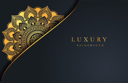 Luxury background with gold islamic arabesque ornament on dark surface. Template for wedding invitation, card, coverのイラスト素材