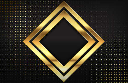 Luxury background with Glossy Gold rhombus shape and golden dots halftone effect. Elegant shiny gold metal on black background. Graphic design template for invitation, cover, wallpaperのイラスト素材