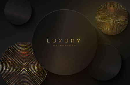 Modern layered background in gold and luxury style with circle shape composition. Minimalist black and gold design with dotted pattern elementのイラスト素材