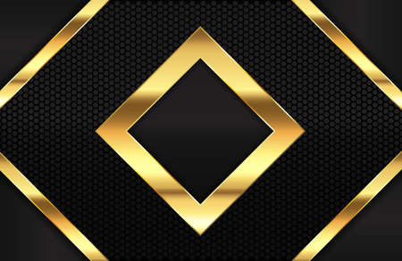 Luxury background with Glossy Gold rhombus shape and hexagonal surface pattern. Elegant shiny gold metal on black background. Graphic design template for invitation, cover, wallpaperのイラスト素材
