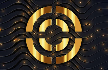Abstract background with gold glitter particles and sparkling light on black wavy lines surfaceのイラスト素材