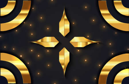 Abstract luxury background with gold circle shape and golden glitter particlesのイラスト素材
