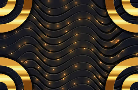 Abstract luxury background with gold circle shape and golden glitter particlesのイラスト素材