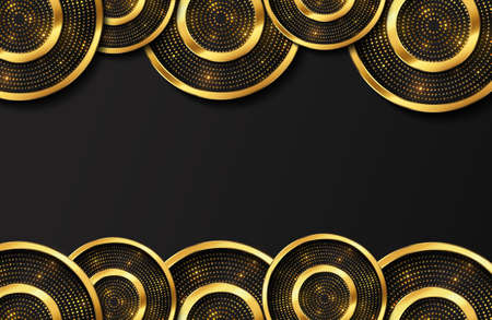 Abstract luxury background with gold circle shape and golden glitter particlesのイラスト素材