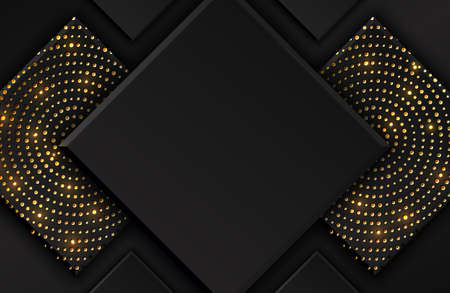 Abstract geometric background with shimmering glitter pattern and wavy lines texture on black square shapeのイラスト素材
