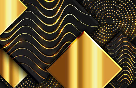 Abstract geometric background with shimmering glitter pattern and wavy lines texture on black square shapeのイラスト素材