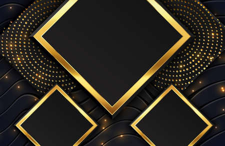 Abstract black geometric background textured with shimmering gold glitter and wavy linesのイラスト素材