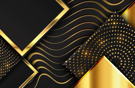 Abstract geometric background with shimmering glitter pattern and wavy lines texture on black square shapeのイラスト素材