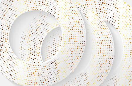 Modern White paper cut background with realistic circle shape textured with gold dot halftone glitterのイラスト素材