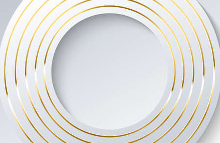 Modern white background with shiny gold circle element Abstract light silver clean surface Elegant circle shape design with golden line vectorのイラスト素材