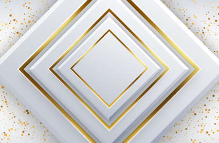Modern white background with shiny gold geometric element Abstract light clean silver background Elegant geometric design with golden line vectorのイラスト素材