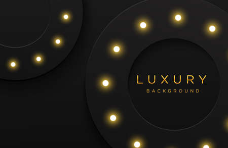 Luxury elegant background with shiny gold dotted pattern and light bulb isolated on black. Abstract realistic papercut background. Elegant templateのイラスト素材
